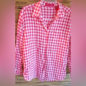 Gloria Vanderbilt L Checked Linen-Cotton Pinky Orangish Button Down Shirt Top